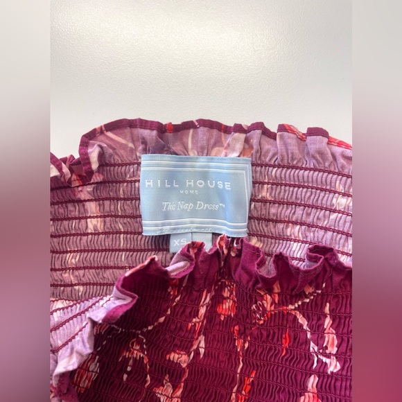 Hill House Home Midi Nesli Tiered Nap Dress in Burgundy Botanical Floral XS - Picture 3 of 12